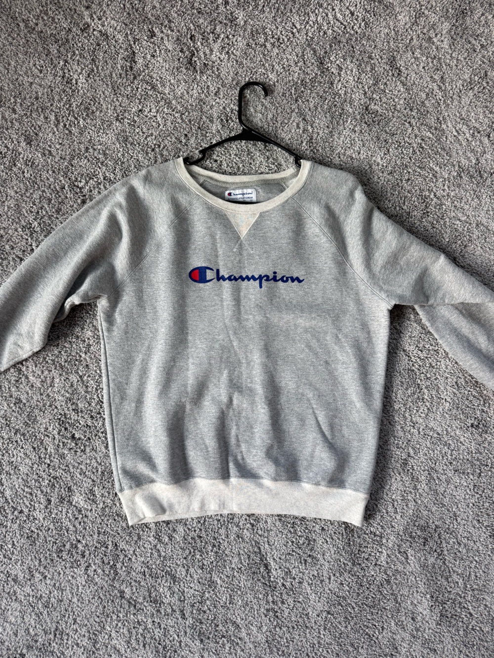 Champion Gray Crewneck Sweatshirt with Blue and Red Logo